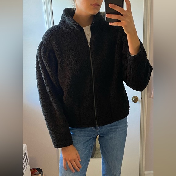 Express Black Sherpa Puff Sleeve Jacket - Picture 4 of 5